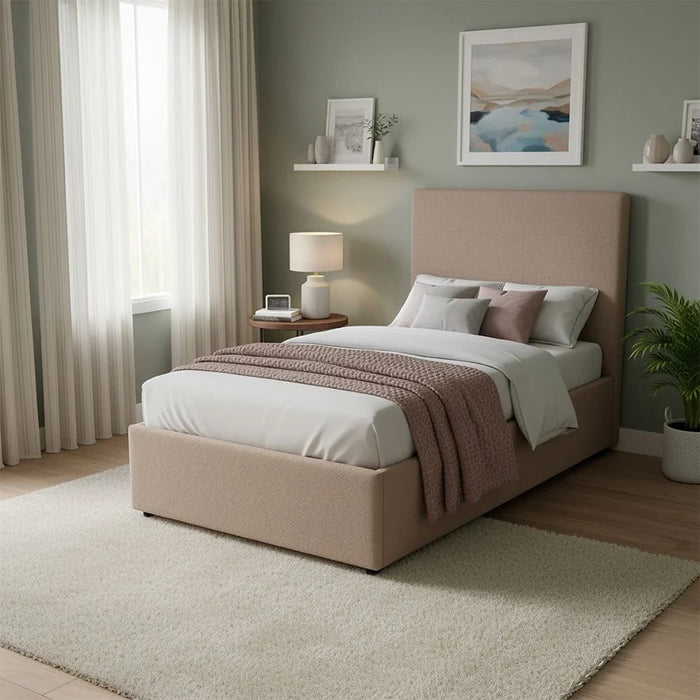 Travvy 120x200 Upholstered Single Bed-Dark Beige-With 3-Year Warranty