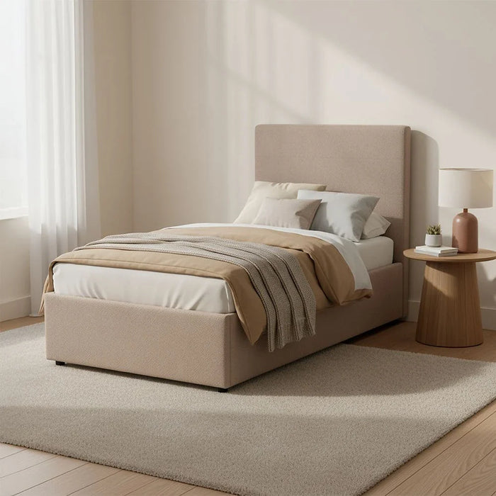 Travvy 120x200 Upholstered Single Bed-Dark Beige-With 3-Year Warranty