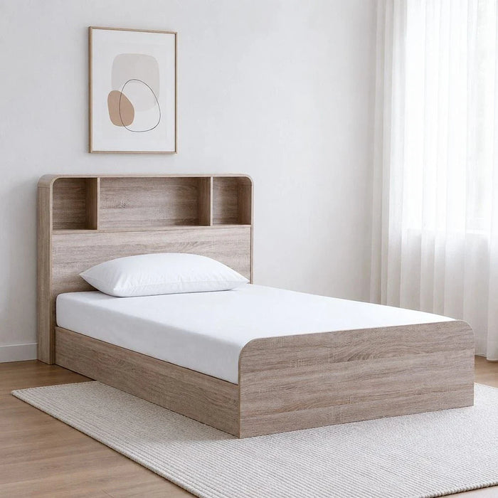 Monro 120x200 Single Bed with Underbed & Headboard Storage - Natural Oak - With 2-Year Warranty