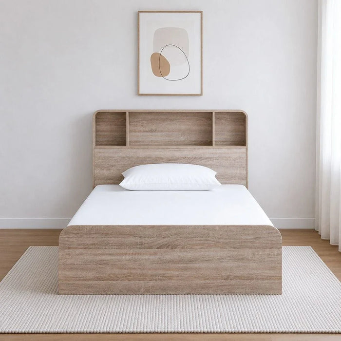 Monro 120x200 Single Bed with Underbed & Headboard Storage - Natural Oak - With 2-Year Warranty