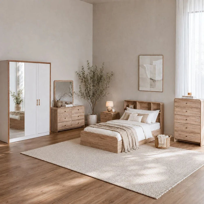 Monro 120x200 Single Bed with Underbed & Headboard Storage - Natural Oak - With 2-Year Warranty