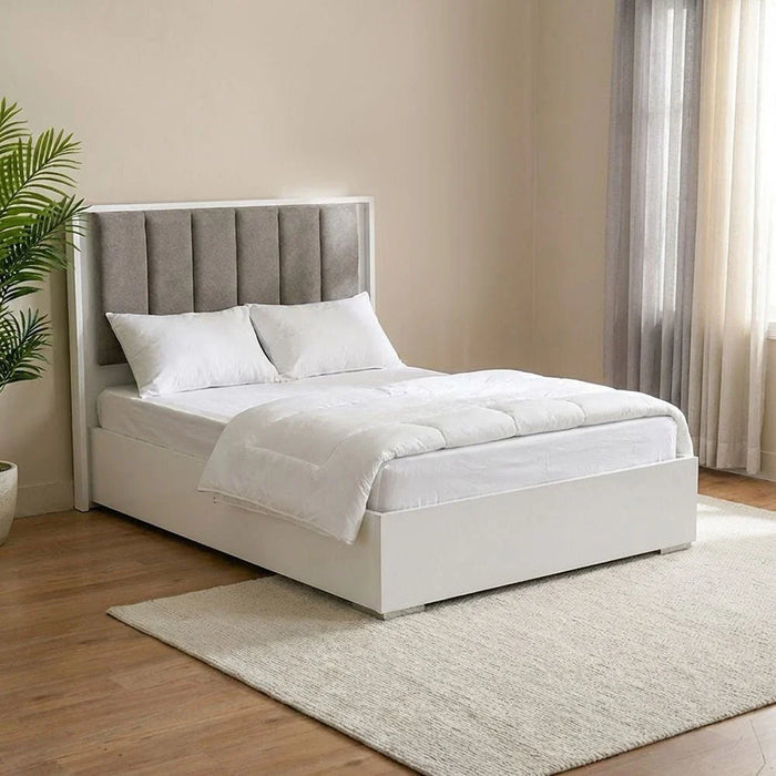 Sparkle 120X200 Bed With Upholstered Headboard & LED-HG White & Beige
