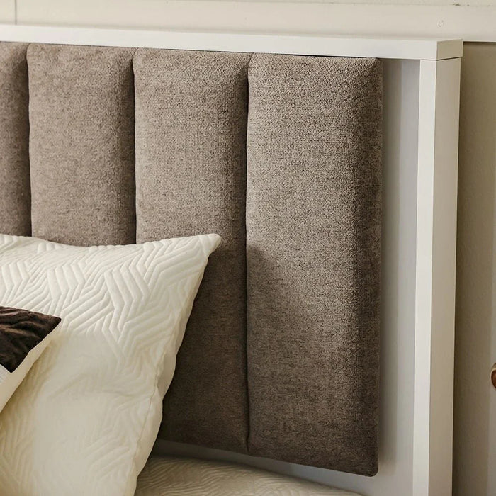 Sparkle 120X200 Bed With Upholstered Headboard & LED-HG White & Beige