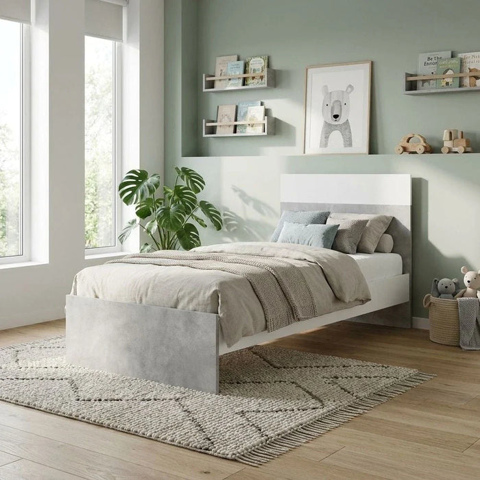 New Allano 90 X 190 Single Bed - Cement /White