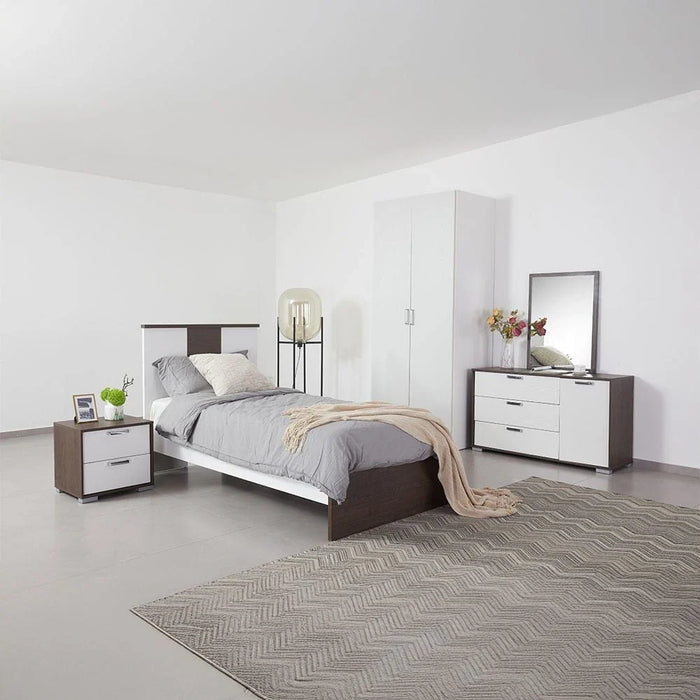 Thomas 90x190 Single Bed - White/Walnut - With 2-Year Warranty
