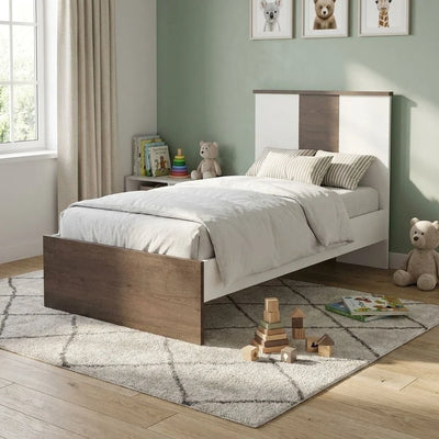 Thomas 90x190 Single Bed - White/Walnut - With 2-Year Warranty