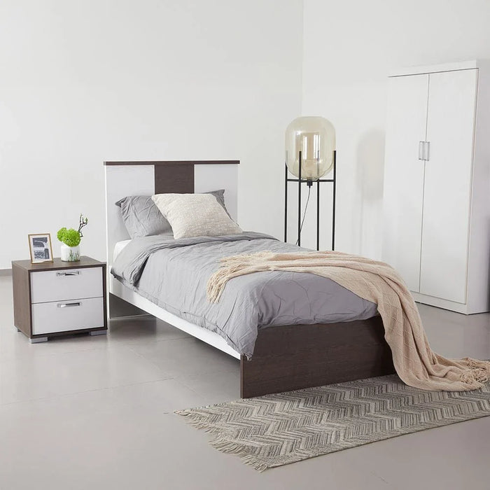 Thomas 90x190 Single Bed - White/Walnut - With 2-Year Warranty