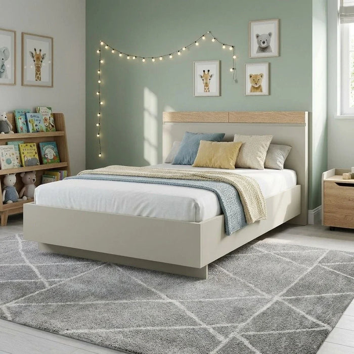 Bellano 120x200 Young Bed With Headboard Storage - Taupe/Oak