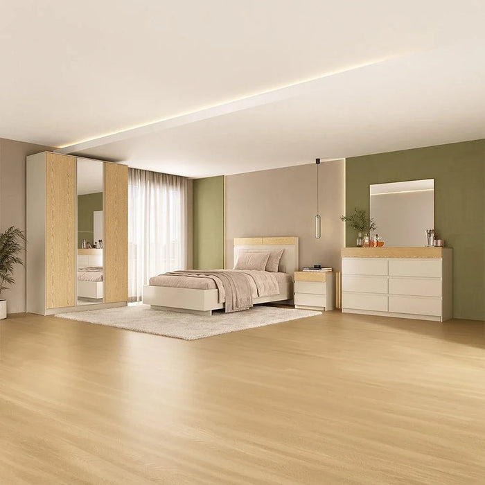 Bellano 120x200 Young Bed With Headboard Storage - Taupe/Oak