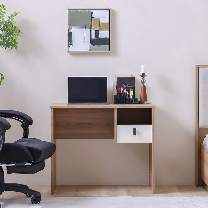 Sacramento Study Desk with Drawer-Beige/Oak-With 2-Year Warranty