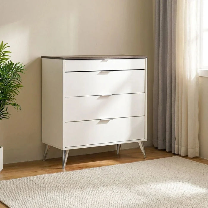 Sparkle 4-Drawer Young Dresser - High Gloss White & Dark Brown - With 2-Year Warranty