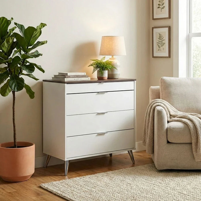 Sparkle 4-Drawer Young Dresser - High Gloss White & Dark Brown - With 2-Year Warranty