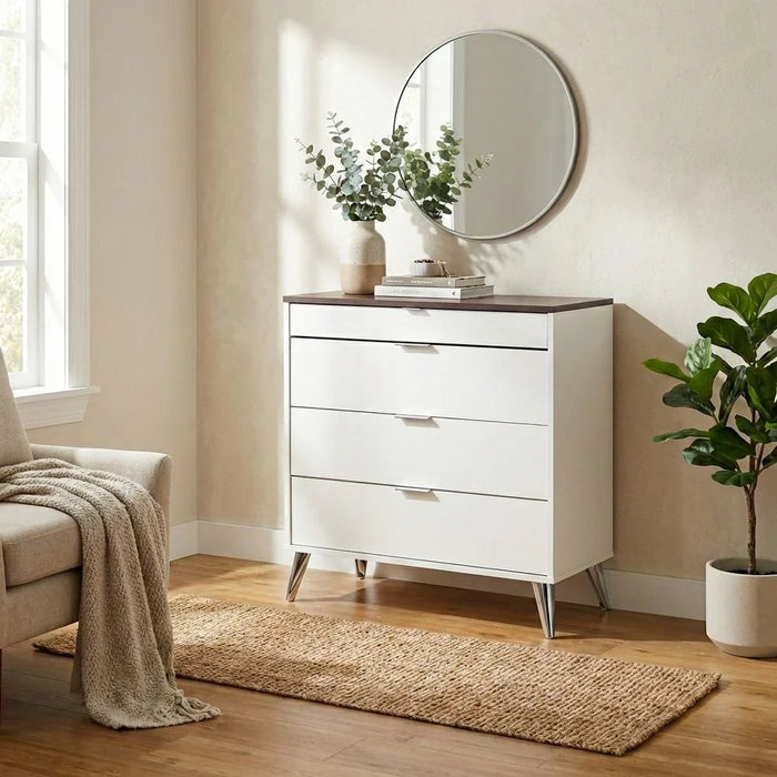 Sparkle 4-Drawer Young Dresser - High Gloss White & Dark Brown - With 2-Year Warranty