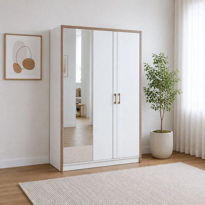 Gordion 3-Door Wardrobe - Cream - With 2-Year Warranty