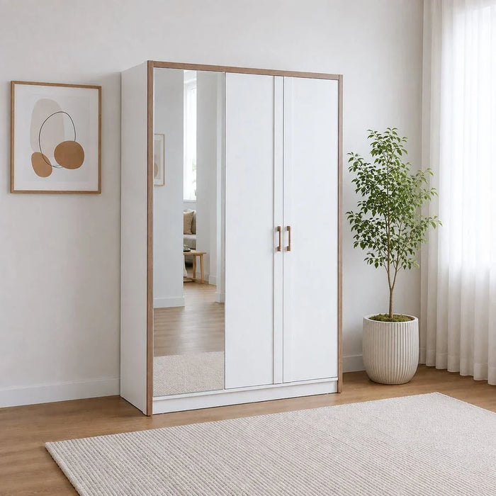 Gordion 3-Door Wardrobe - Cream - With 2-Year Warranty