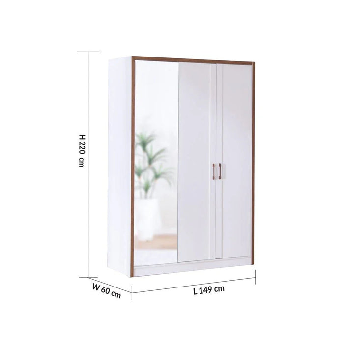Gordion 3-Door Wardrobe - Cream - With 2-Year Warranty
