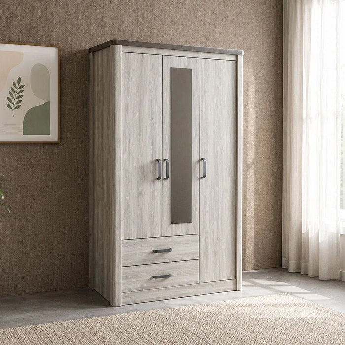 Olivos 3-Door Wardrobe with Mirror-Ash Grey/Oak