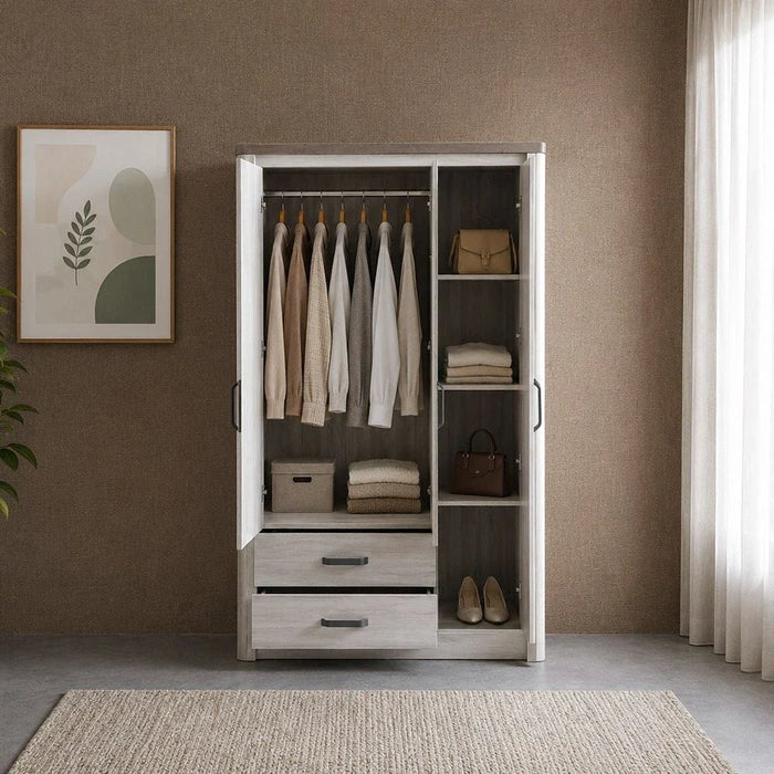 Olivos 3-Door Wardrobe with Mirror-Ash Grey/Oak