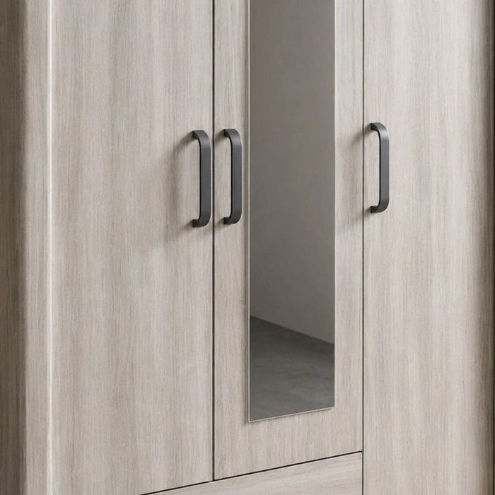 Olivos 3-Door Wardrobe with Mirror-Ash Grey/Oak