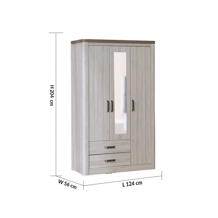 Olivos 3-Door Wardrobe with Mirror-Ash Grey/Oak