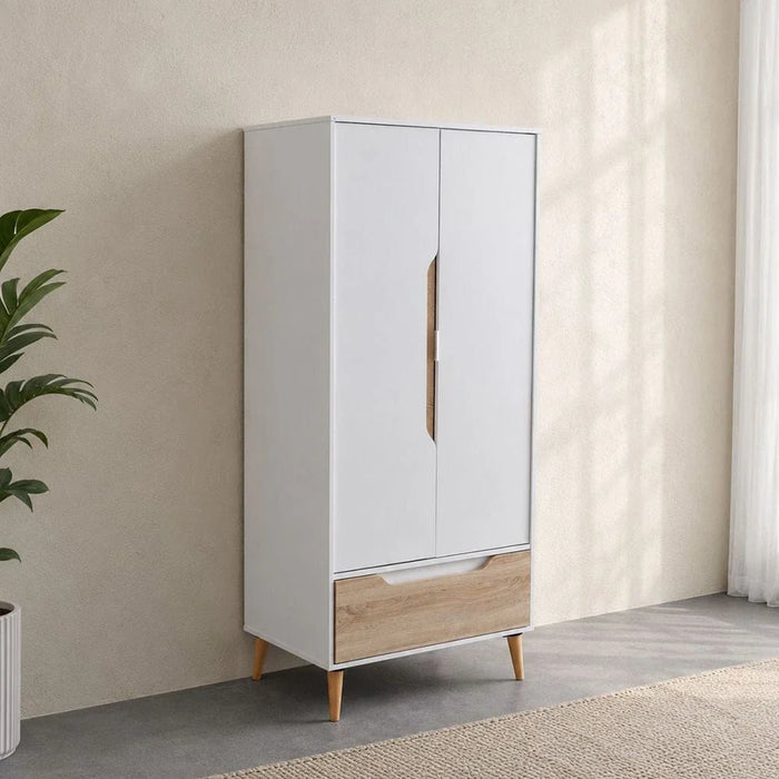 Aurora 2 Door Wardrobe With Drawer-White/Natural