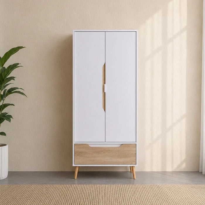 Aurora 2 Door Wardrobe With Drawer-White/Natural