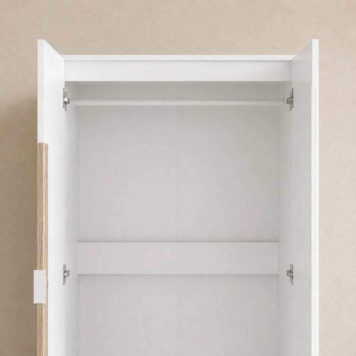 Aurora 2 Door Wardrobe With Drawer-White/Natural