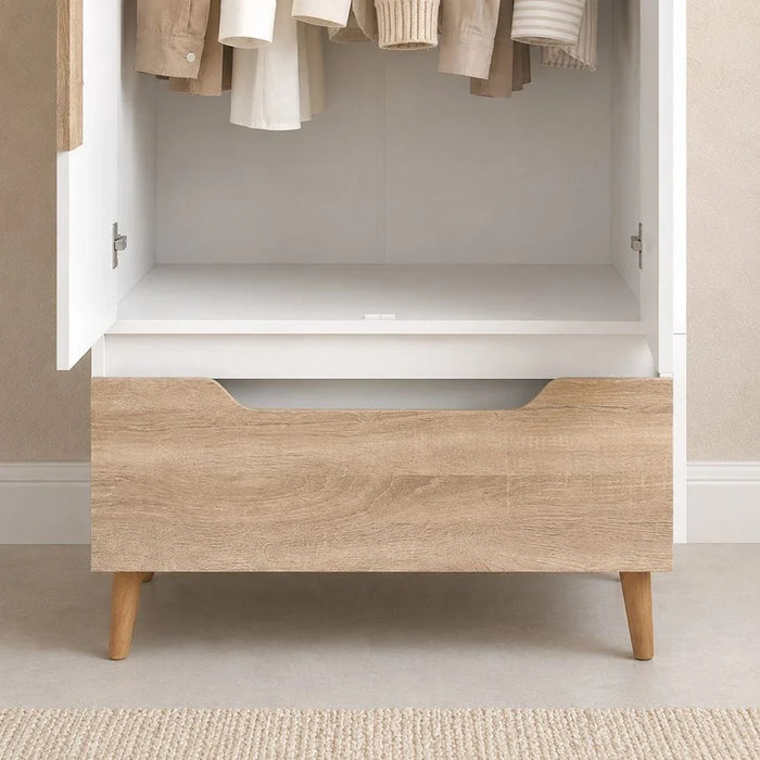 Aurora 2 Door Wardrobe With Drawer-White/Natural