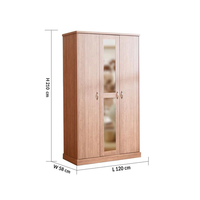 Zirco 3-Door Wardrobe-Brown Oak-With 2-Year Warranty
