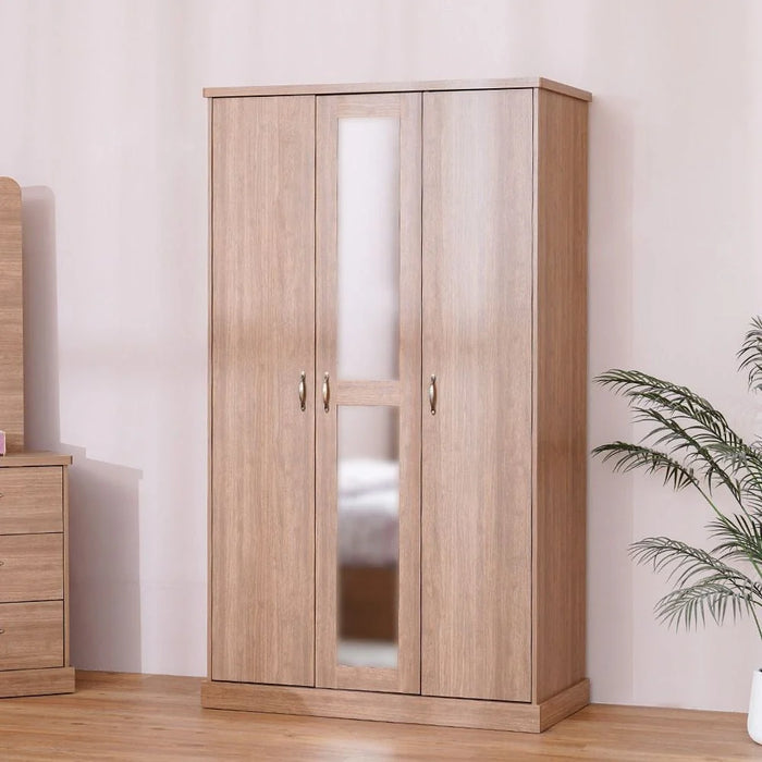 Zirco 3-Door Wardrobe-Brown Oak-With 2-Year Warranty