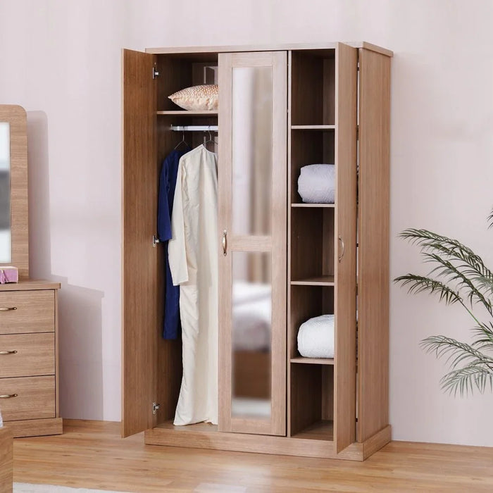 Zirco 3-Door Wardrobe-Brown Oak-With 2-Year Warranty