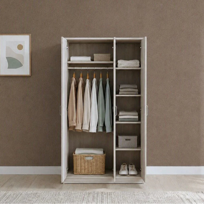 Zirco 3-Door Wardrobe-White Oak-With 2-Year Warranty