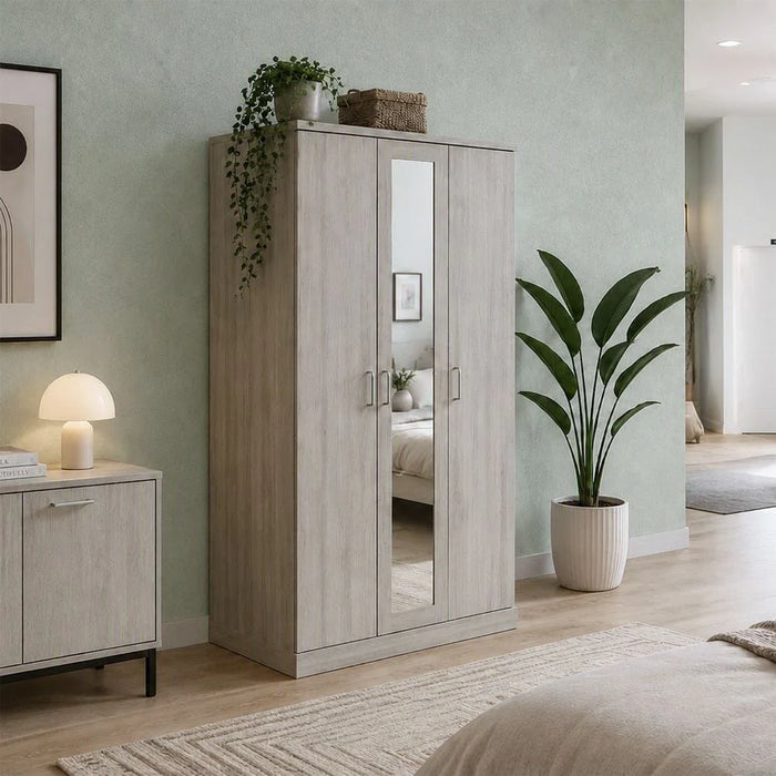 Zirco 3-Door Wardrobe-White Oak-With 2-Year Warranty