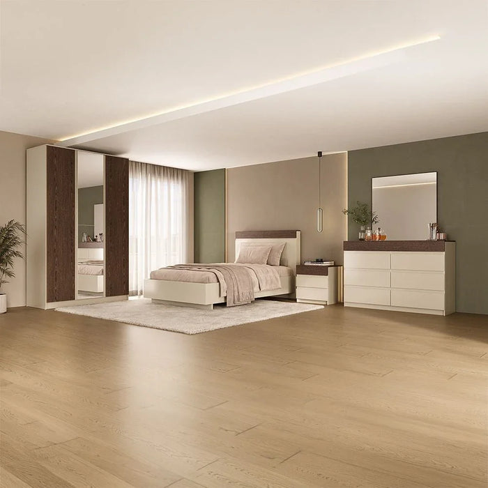 Bellano 3 Door Wardrobe With Mirror - Taupe/Wenge
