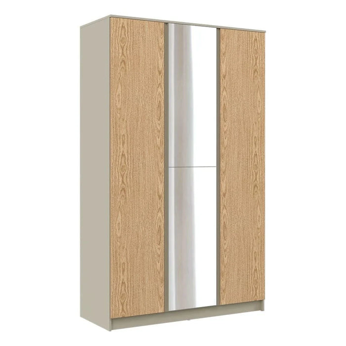 Bellano 3 Door Wardrobe With Mirror - Taupe/Oak