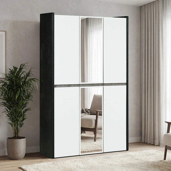 Diamond 3 Doors Wardrobe With Mirror-Black+Gloss White