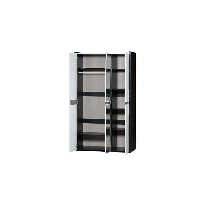 Diamond 3 Doors Wardrobe With Mirror-Black+Gloss White