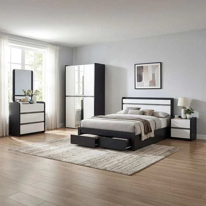 Diamond 3 Drawers Youngdresser-Black+Gloss White