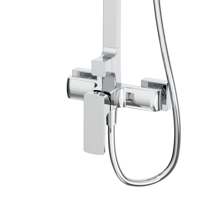 Danube Home Cube Bath Shower With Rod & Rain Shower Complete Set, Stainless Steel Rain Shower Complete Set With Rods Chrome