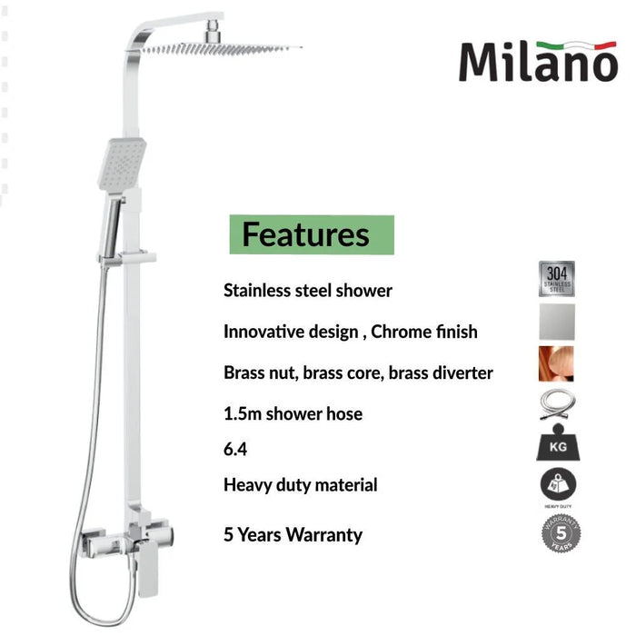 Danube Home Cube Bath Shower With Rod & Rain Shower Complete Set, Stainless Steel Rain Shower Complete Set With Rods Chrome