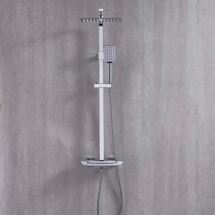 Milano Zion Rain Shower Column Complete Set - Chrome Finish Solid Brass Pressure Balancing Showerhead Mixer Wall Mounted Rainfall Shower System For Bathroom With Adjustable Handheld Shower