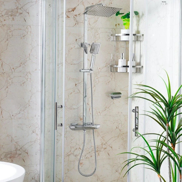 Milano Zion Rain Shower Column Complete Set - Chrome Finish Solid Brass Pressure Balancing Showerhead Mixer Wall Mounted Rainfall Shower System For Bathroom With Adjustable Handheld Shower