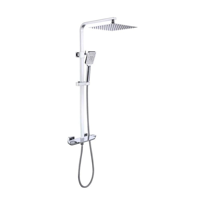 Milano Zion Rain Shower Column Complete Set - Chrome Finish Solid Brass Pressure Balancing Showerhead Mixer Wall Mounted Rainfall Shower System For Bathroom With Adjustable Handheld Shower