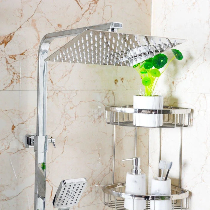Milano Zion Rain Shower Column Complete Set - Chrome Finish Solid Brass Pressure Balancing Showerhead Mixer Wall Mounted Rainfall Shower System For Bathroom With Adjustable Handheld Shower