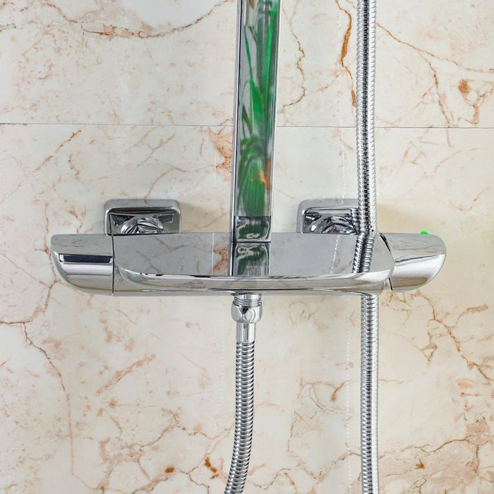 Milano Zion Rain Shower Column Complete Set - Chrome Finish Solid Brass Pressure Balancing Showerhead Mixer Wall Mounted Rainfall Shower System For Bathroom With Adjustable Handheld Shower