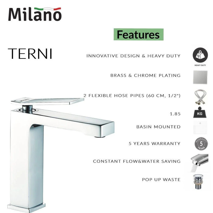 Terni Basin Mixer With Pop Up Waste Brass Single Handle Basin Mixer, Bath Faucet, Sink Faucet For Bathroom, Commercial Lavatories, Kitchen Chrome