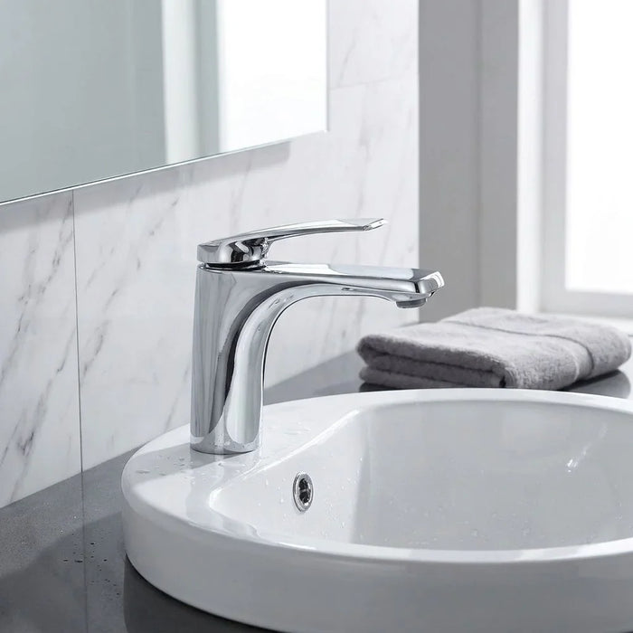 Milano Nico Basin Mixer With Pop Up Waste Chrome | Brass Basin Mixer | Single Tap Wash Basin Mixer Sink Faucet For Bathroom Faucet Vanity Lavatory - Chrome