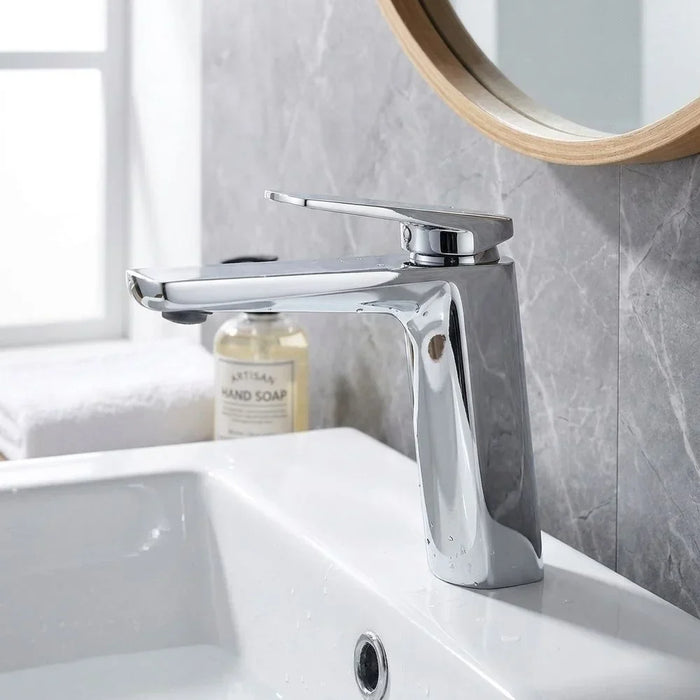 Milano Yana Basin Mixer With Pop Up Waste Chrome Brass Basin Mixer Single Tap Wash Basin Mixer Sink Faucet For Bathroom Faucet Vanity Lavatory - Chrome