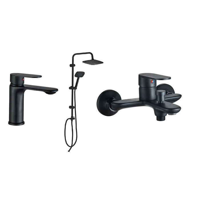 Milano Manila Collection 3 In 1 Matt Black (Basin +Bath+Shower Column) | Brass Complete Set | Shower Kit Set For Bathroom Toilet Washroom - Matt Black