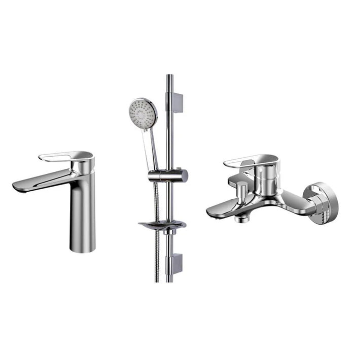 Milano Plus Sparkle Collection â€“ Basin Mixer with Pop-Up Waste, Bath Mixer & Sliding Shower Kit | Complete Modern Bathroom Tap Set, Sleek & Durable Design
